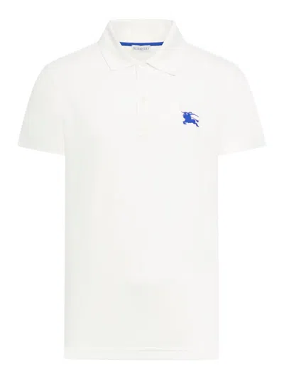 Burberry Logo Embroidered Short Sleeved Polo Shirt In White