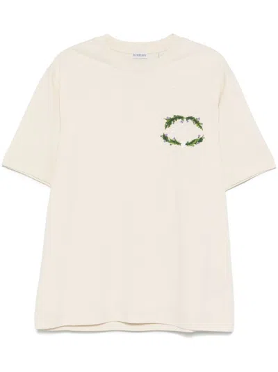 Burberry Graphic Logo Embroidered T-shirt With Round Neck In Nude & Neutrals