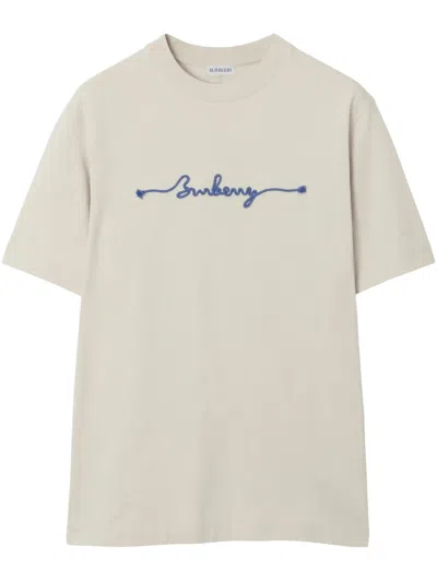 Burberry Logo-embroidered T-shirt In Neutrals