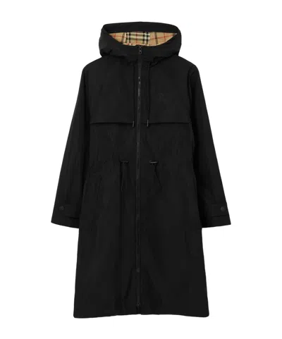 Burberry Logo-embroidered Zipped Raincoat In Black