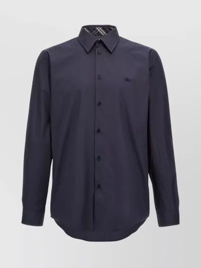 Burberry Logo Embroidery Button-down Collar Shirt In Blue