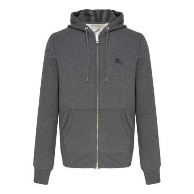 Burberry Logo Embroidery Cotton Zipper Jacket Coat Male Grey In Gray