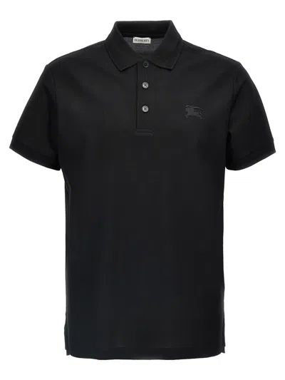 Burberry Logo Embroidered Short Sleeved Polo Shirt In Black