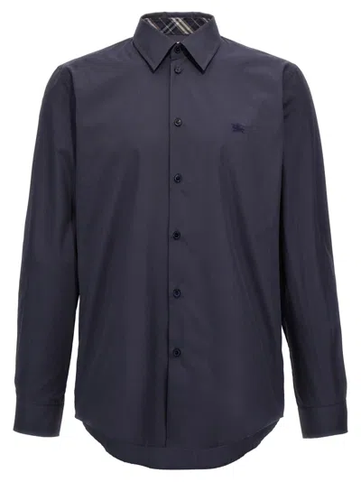 Burberry Logo-embroidered Long-sleeved Shirt In Navy