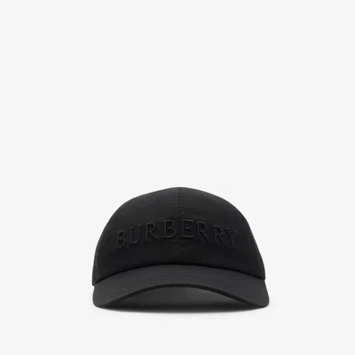 Burberry Logo Gabardine Baseball Cap In Black