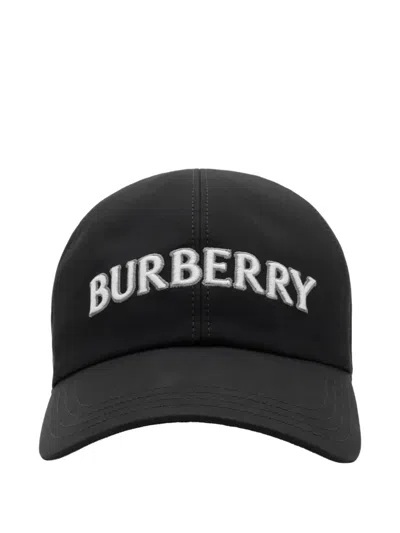 Burberry Logo Gabardine Baseball Cap In Black