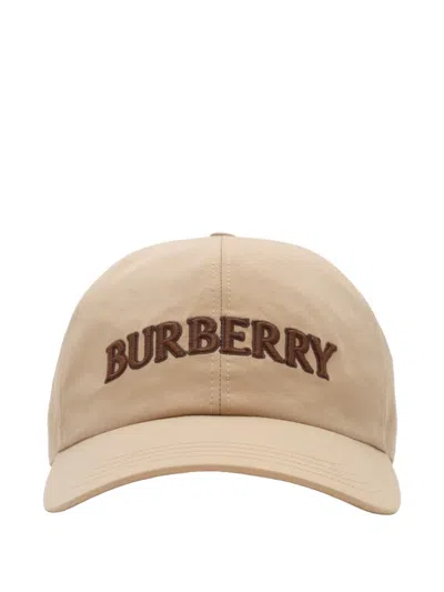 Burberry Logo Gabardine Baseball Cap In Brown