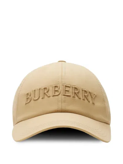 Burberry Logo Gabardine Baseball Cap In Neutrals