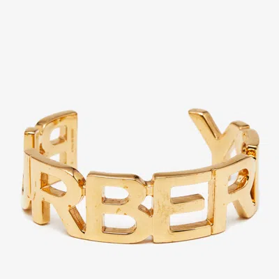 Pre-owned Burberry Logo Gold Tone Metal Bracelet S
