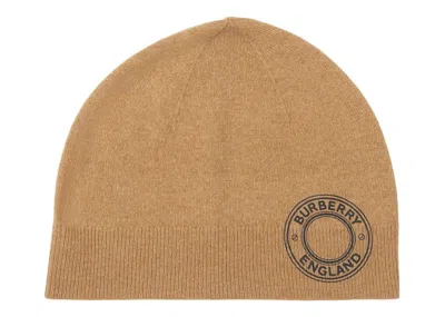 Pre-owned Burberry Logo Graphic Cashmere Blend Beanie In Camel