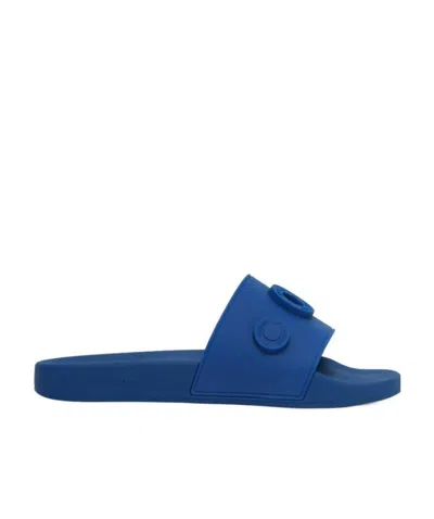 Burberry Logo-graphic Cut-out Slides In Blue