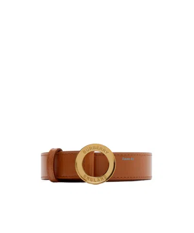 Burberry Logo Graphic Leather Belt In Deep Russet