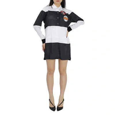 Pre-owned Burberry Logo Graphic Striped Mesh Polo Shirt Dress In Black