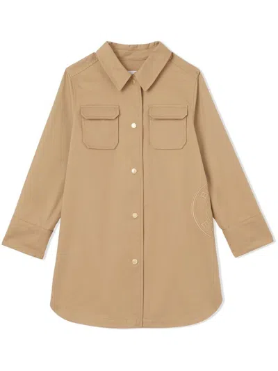 Burberry Kids' Logo Graphic Twill Shirtdress In Brown