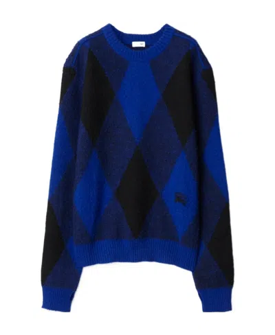 Burberry Logo-intarsia Argyle Wool Jumper In Blue
