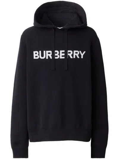 BURBERRY LOGO-INTARSIA DRAWSTRING HOODIE
