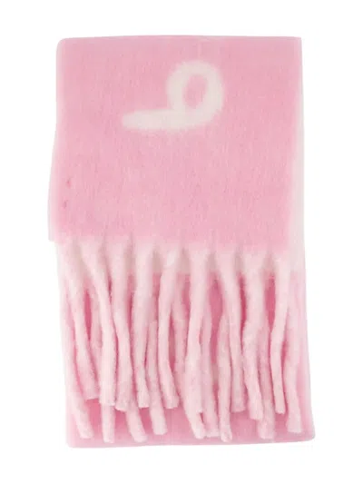 Burberry Logo-intarsia Fringed Scarf In Pink