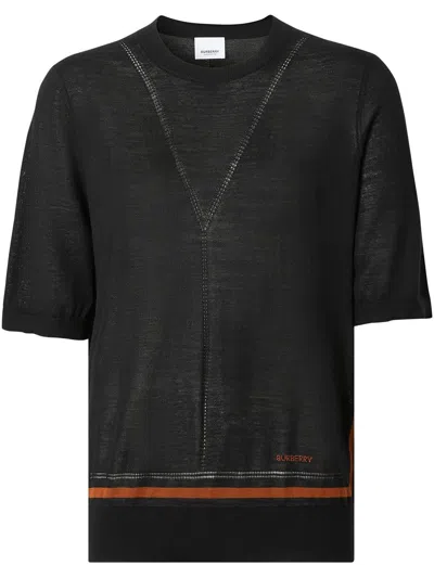 Burberry Logo Intarsia Short-sleeve Top In Black