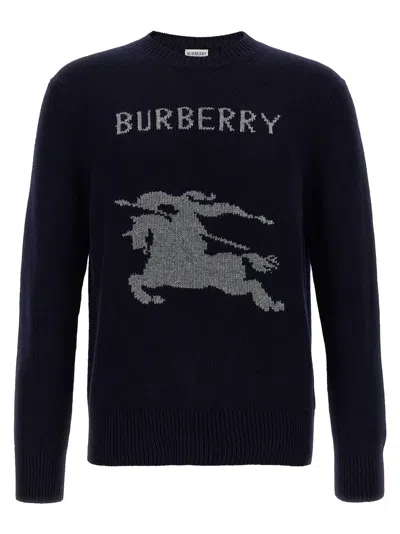 Burberry Logo Intarsia Sweater Sweaters And Cardigans Blue In Black