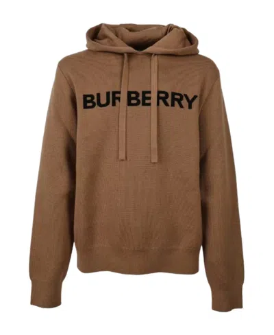 Burberry Logo Intarsia Wool-cotton Oversized Hoodie In Brown