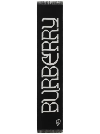 Burberry Logo-intarsia Wool Scarf In Black