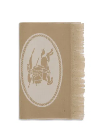 Burberry Logo Jacquard Merino Wool Scarf In Neutral
