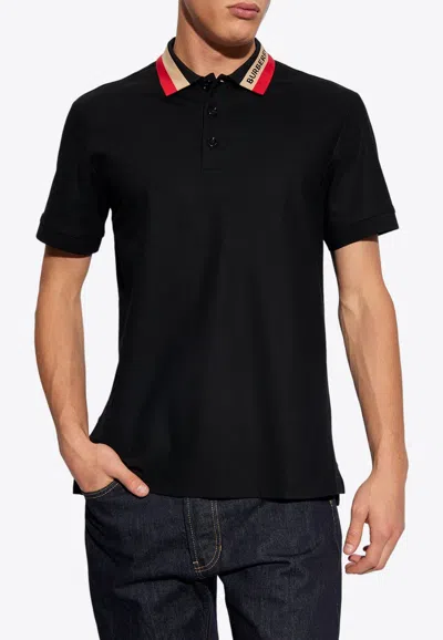 Burberry Logo Jacquard Polo T-shirt In Black
