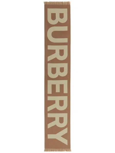Burberry Logo Jacquard Scarf In Brown