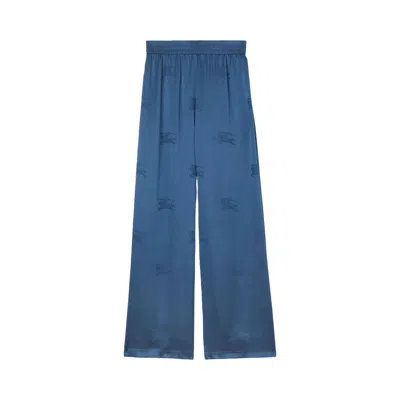 Pre-owned Burberry Logo Jacquard Wide Leg Trousers 'muted Navy' | Blue | Women's Size 8