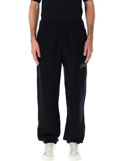 Burberry Embroidered Logo Cotton Sweatpants In Black