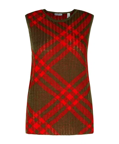 BURBERRY BURBERRY CHECK-PATTERN RIBBED-KNIT SLEEVELESS TOP