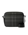 Burberry Logo-lettering Check-pattern Messenger Bag In Black