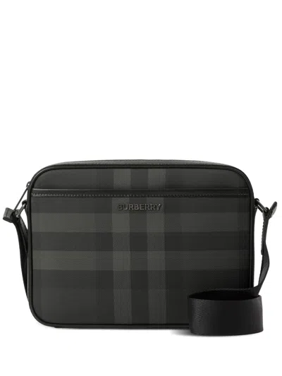 Burberry Check Leather-trimmed Messenger Bag In Schwarz