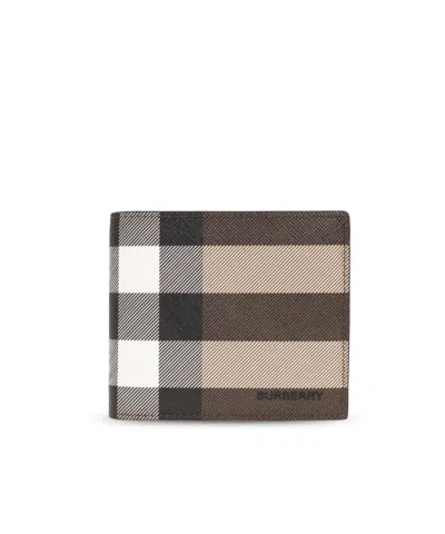 Burberry Logo Lettering Checked Bi-fold Wallet In Black