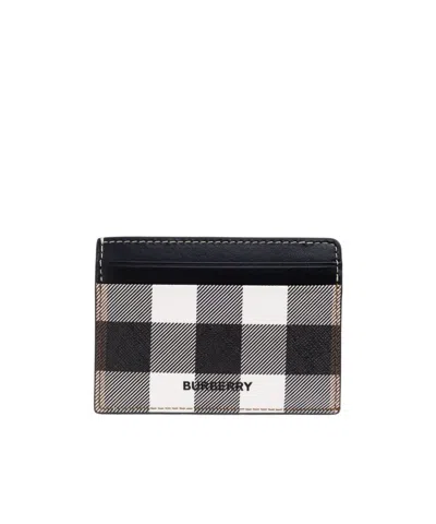 Burberry Logo Lettering Checked Card Holder In Black