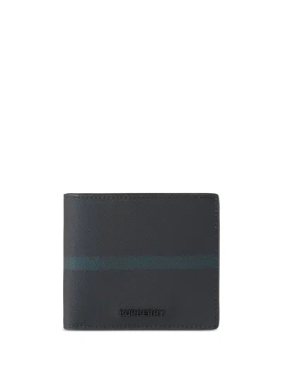 Burberry Logo-lettering Checked Leather Wallet In Blue