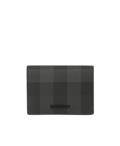 Burberry Logo-lettering Checked Wallet In Black