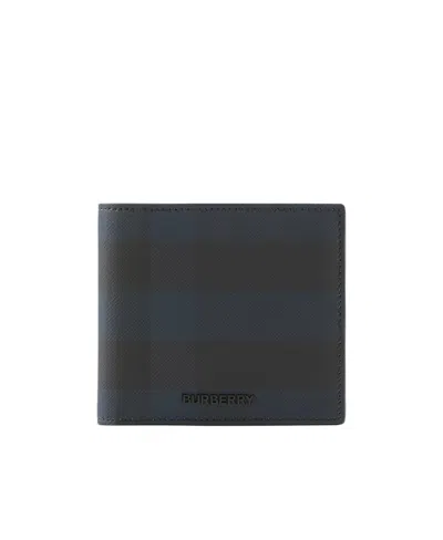 Burberry Logo-lettering Checked Wallet In Blue