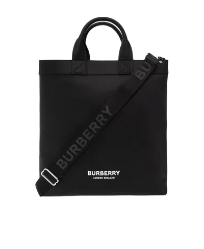 Burberry Logo-lettering Tote Bag In Black