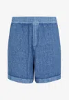 Burberry Linen Shorts With Drawstrings In Blue