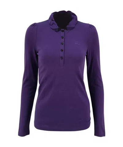Burberry Logo Long-sleeved Polo Shirt In Purple