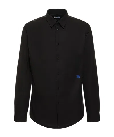 Burberry Tailored Shirt With Curved Hem And Point Collar In Black