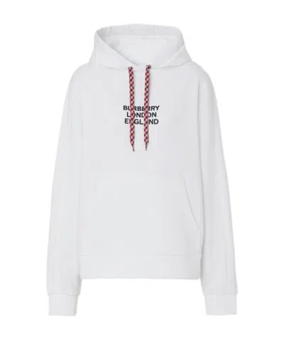 Burberry Logo Loose Hooded Sweatshirt In White