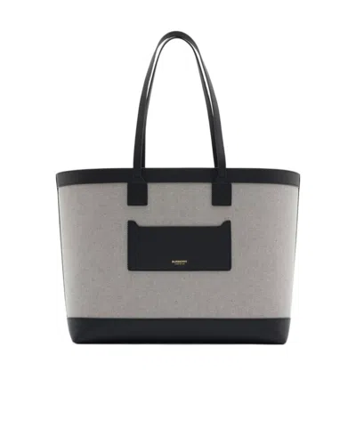 Burberry Logo Medium Handbag In Gray