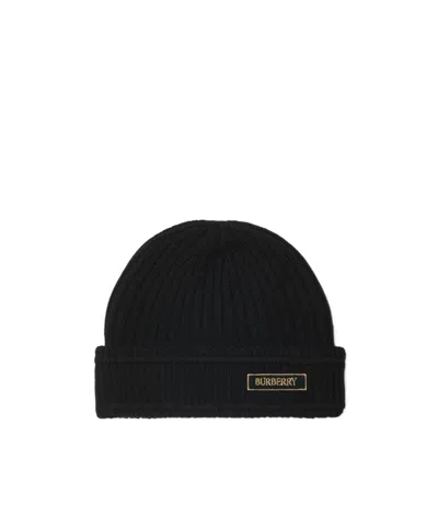 Burberry Logo Patch Beanie In Black