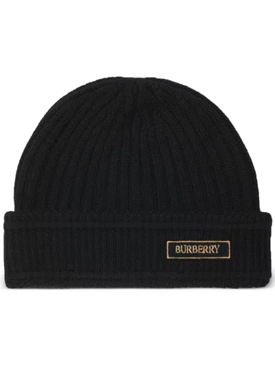 Burberry Logo Patch Beanie In Black