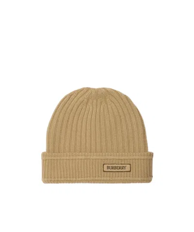 Burberry Logo Wool Beanie In Nude