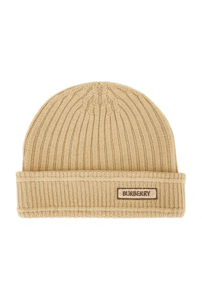 Burberry Logo Patch Beanie In Sand