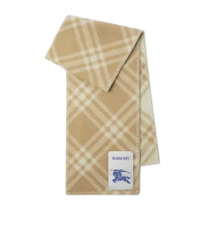 Burberry Logo-patch Checked Wool Scarf In Nude