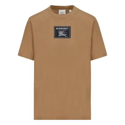 Burberry Logo-patch Crew Neck Cotton T-shirt In Brown